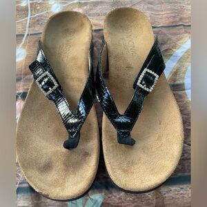 Vionic Black and Silver Sandals with Embellished Buckle